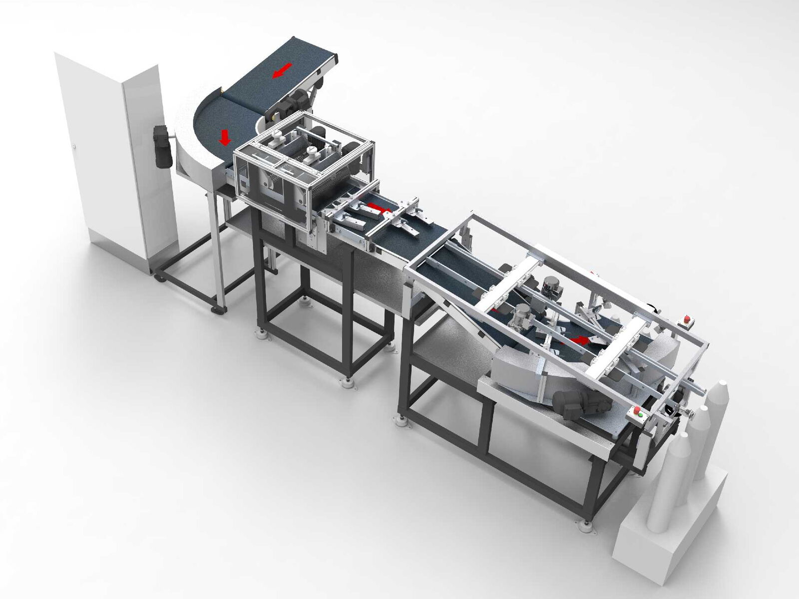 Conveyor belt with integrated electromagnets, belt curves and scraper station as a reliable conveyor technology for steel discs
