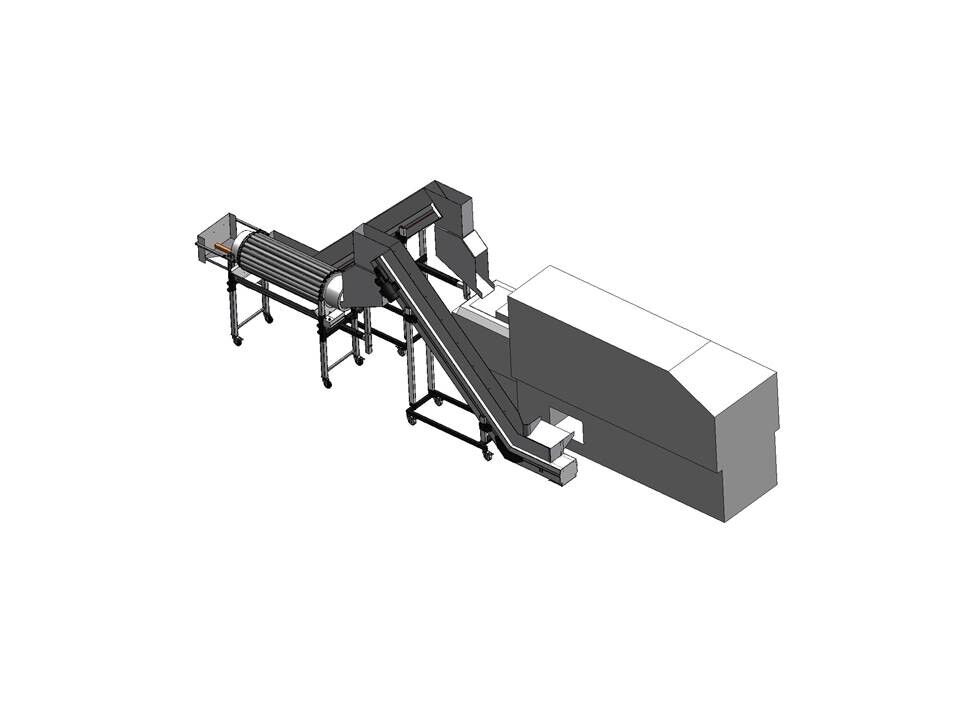 Conveyor belt combination with knock-off separation drum for the sprue separation and return of zinc die castings