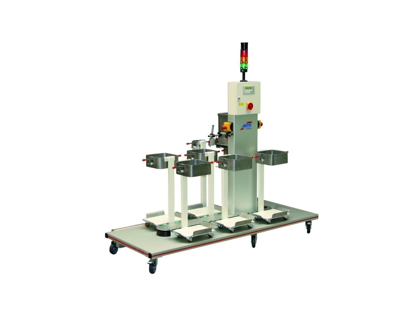 Multi-Linea linear buffer with 6-fold bag holders for removal and buffering of pharmaceutical plastic parts