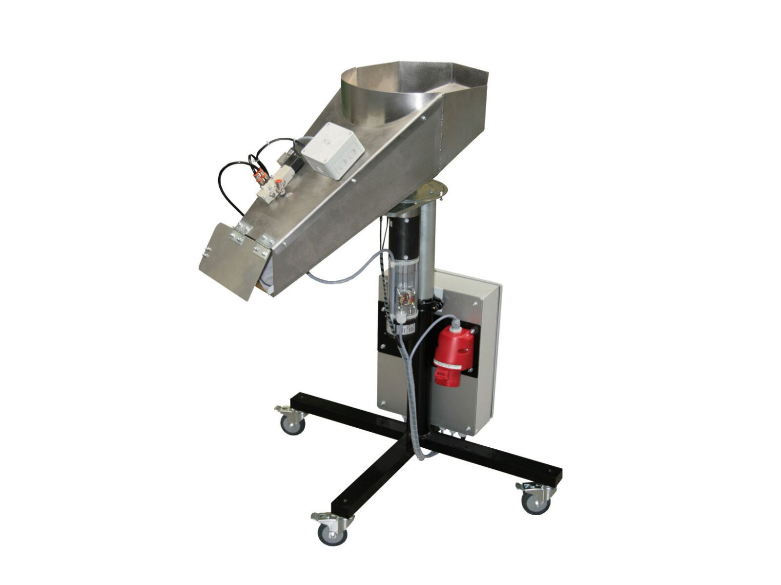 Multi-Rounder Drehverteiler in Edelstahl mit Steuerung für das Zählen und Verteilen von Stanzteilen