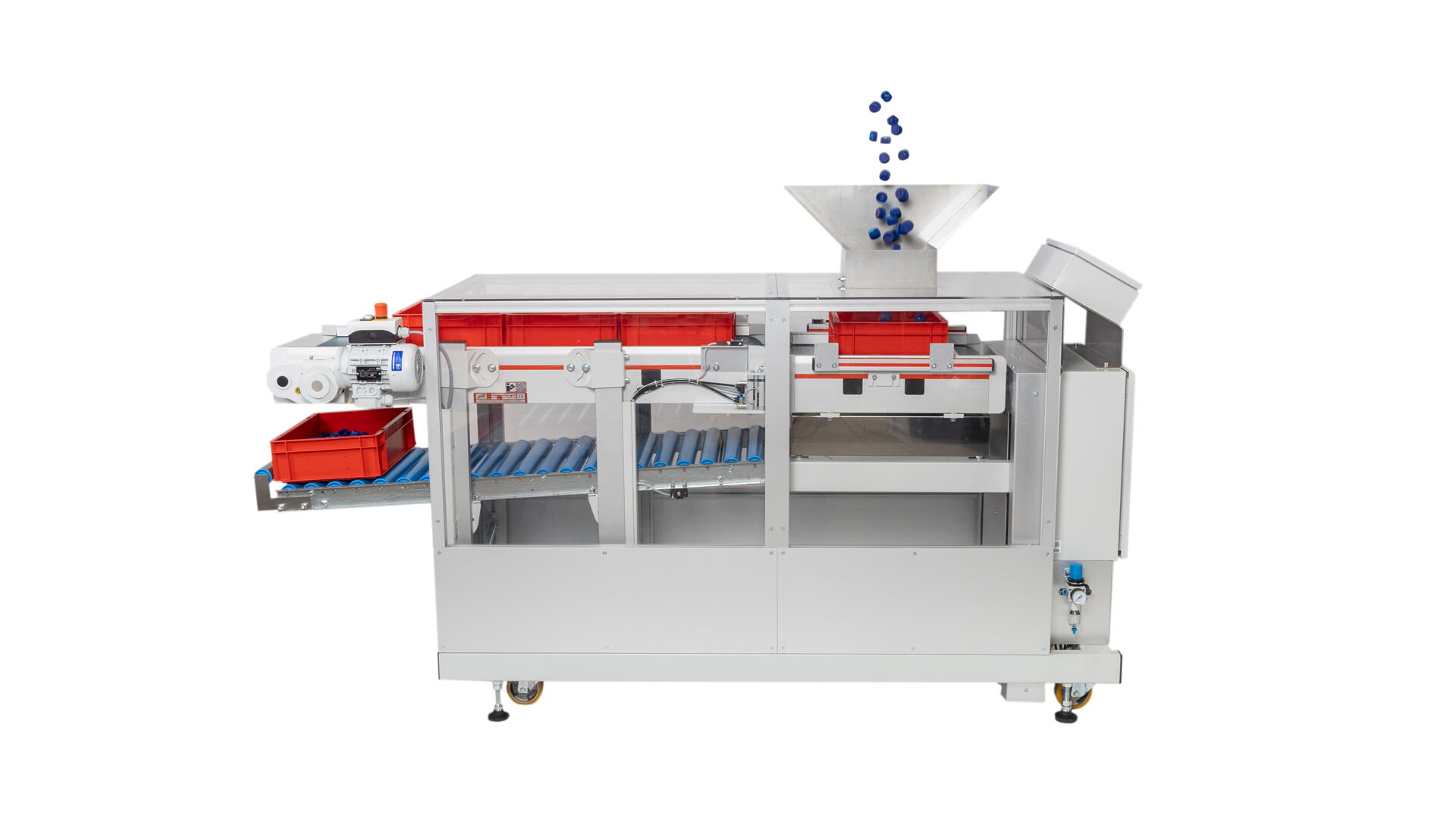 Multi-level conveyor system consisting of a belt conveyor and a roller conveyor with a lifting system for filling boxes