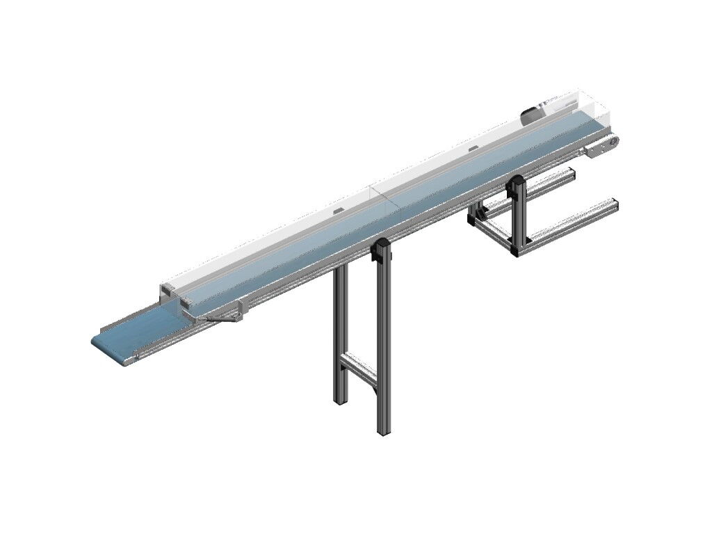 FDA-approved small conveyor belt with cover for transport of plastic parts in a clean room