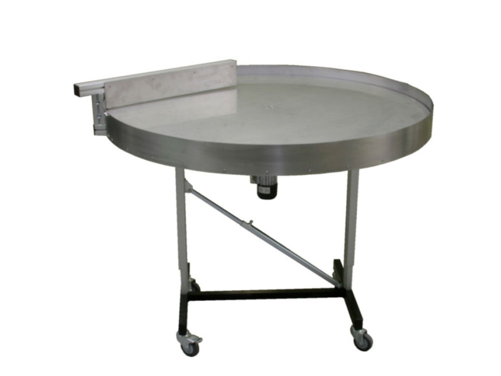Accumulation table in stainless steel with control unit for the intermediate buffering of pet food