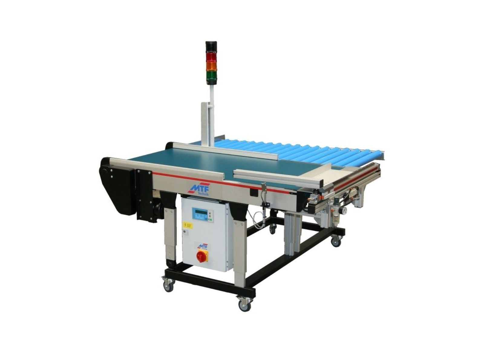 Straight conveyor belt with cross slide