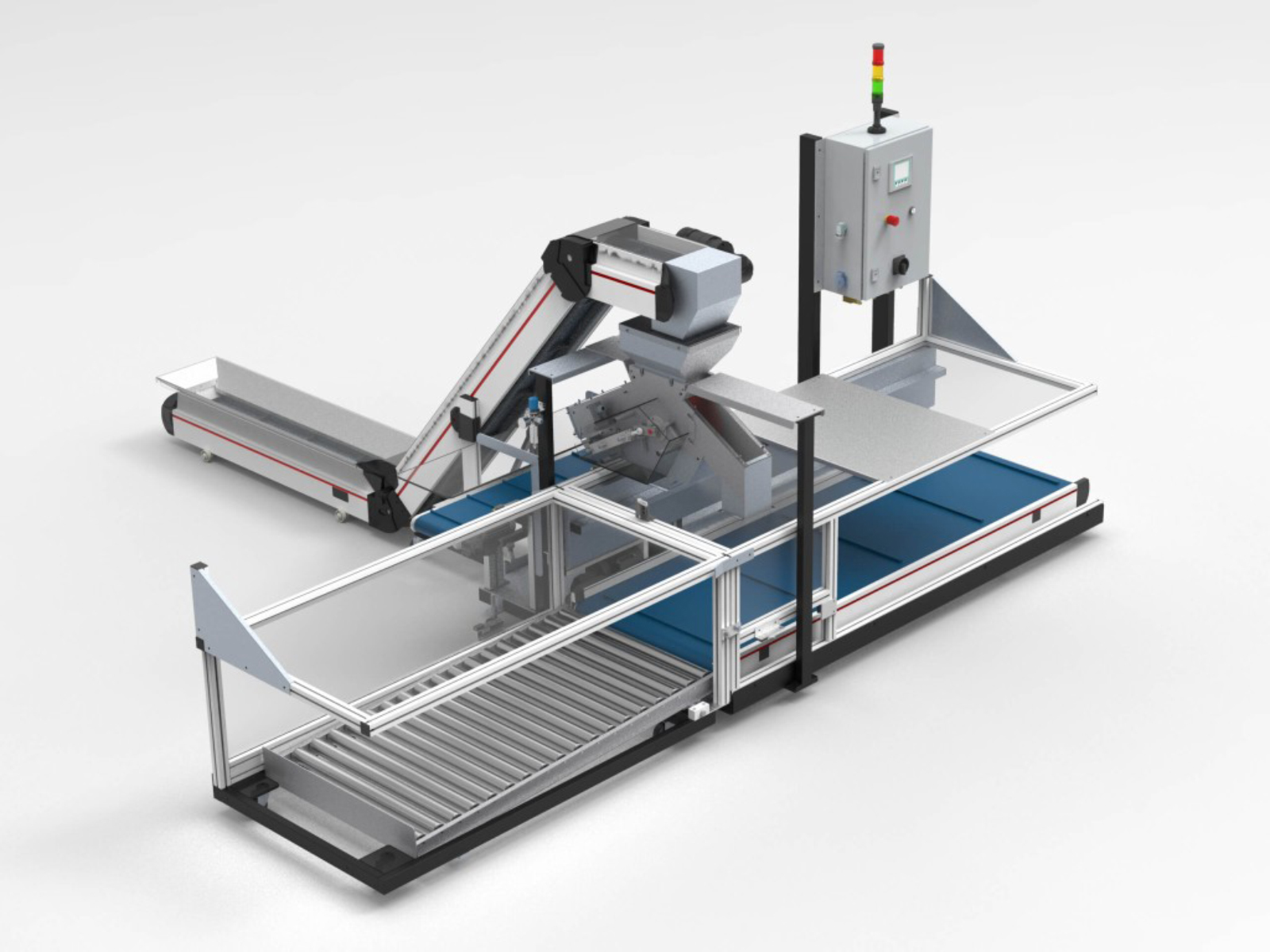Linear buffer with roller conveyor and QS sampling