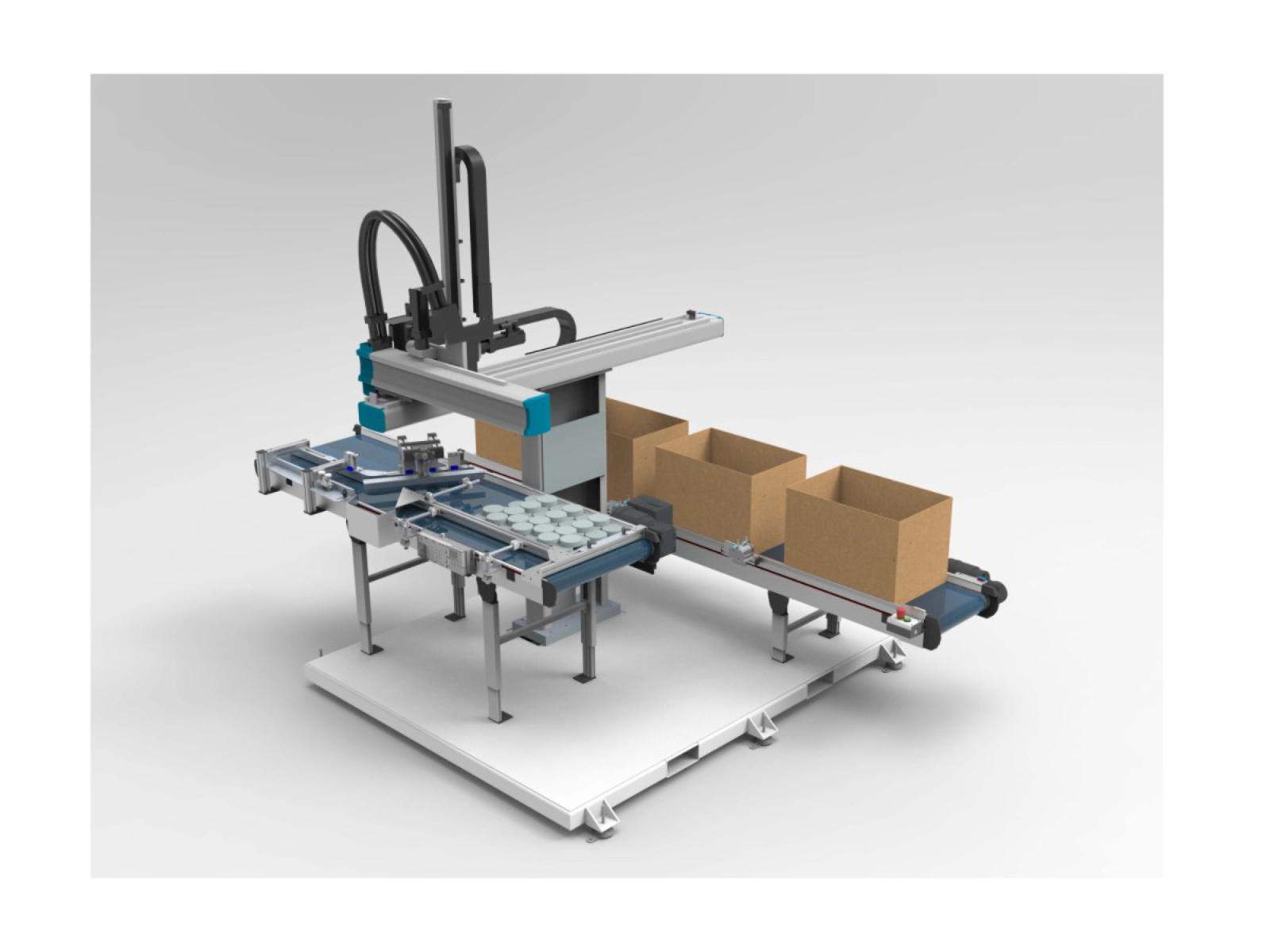 Robot feed conveyor for screw caps